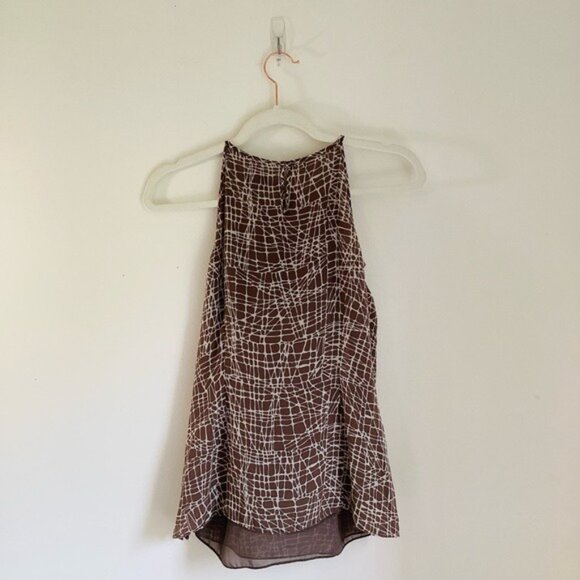 Ann Taylor Brown & White Silk Ruffled Sleeveless Blouse Size S - Picture 4 of 10